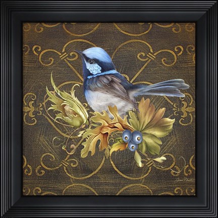 Framed Glorious Bird On Damask II Print