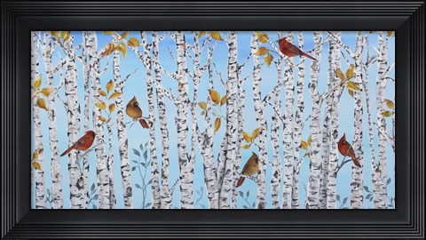 Framed Cardinals Among The Birch Print