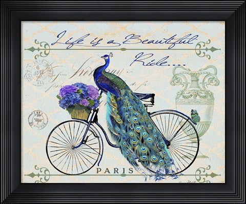 Framed Peacock On Bicylce II Print