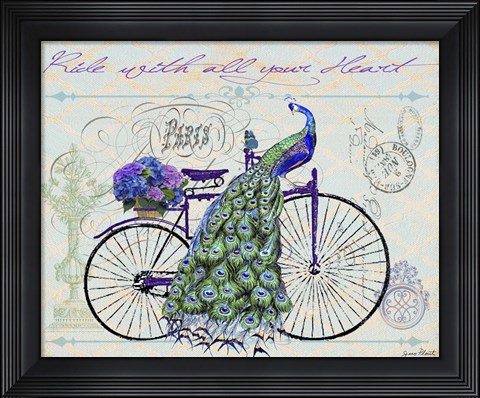 Framed Peacock On Bicylce III Print