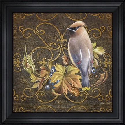 Framed Glorious Bird On Damask III Print