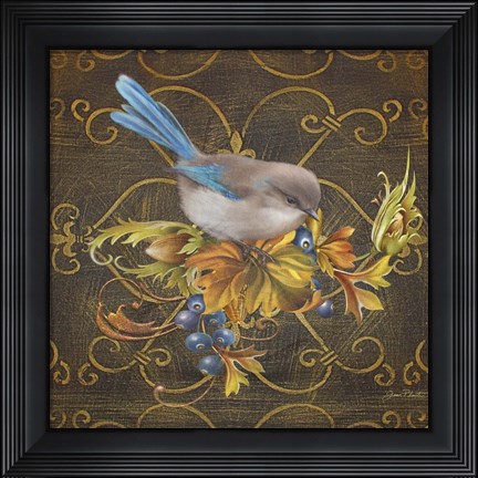 Framed Glorious Bird On Damask IV Print