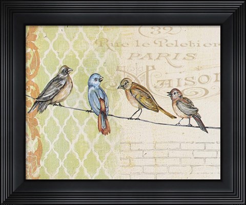 Framed Birds Gathered On Wire - Paris Wall - A Print