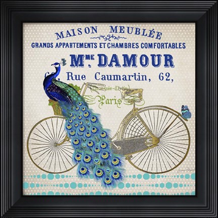 Framed Peacock On Bicylce - D Print