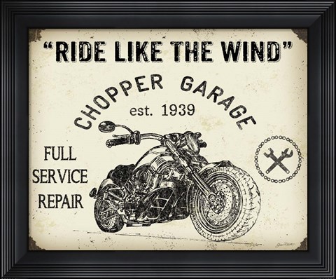 Framed Vintage Motorcycle Mancave - D Print