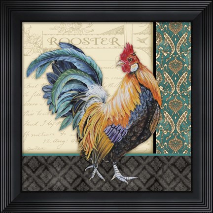 Framed Damask Rooster - A Print