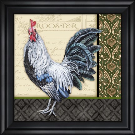 Framed Damask Rooster - B Print