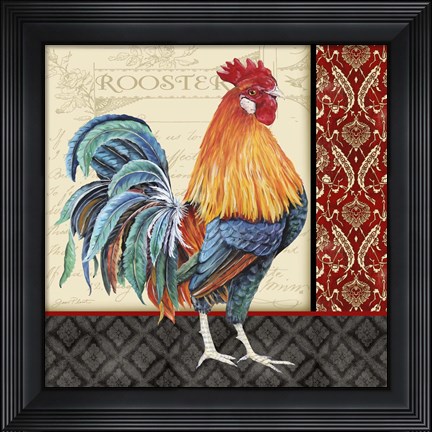 Framed Damask Rooster - D Print