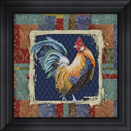 Framed Damask Rooster - N Print