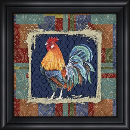 Framed Damask Rooster - P Print