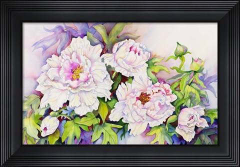 Framed Peonies with Pink Centers Print