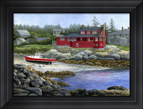 Framed Red House, Red Boat Print