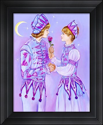 Framed Harlequin Giving A Rose Print