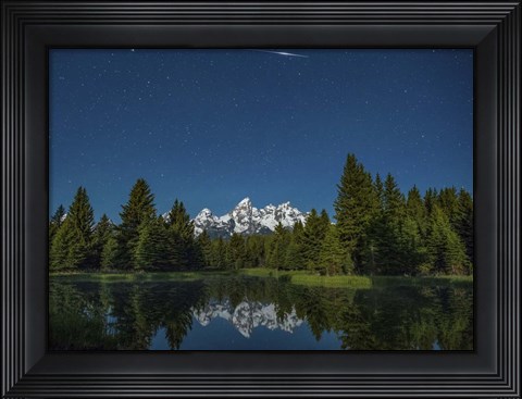 Framed Iridium Flare over Grand Teton Print