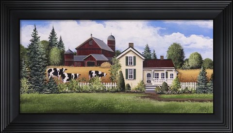 Framed House, Barn &amp; Cows Print