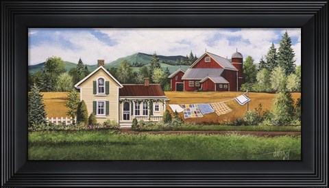 Framed House, Quilt &amp; Red Barn Print