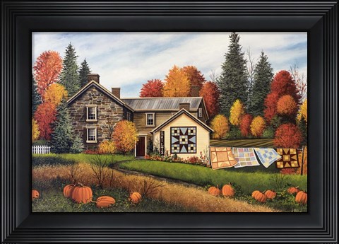 Framed Pumpkins Fall Quilts Print