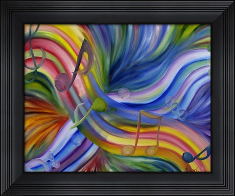 Framed Colorful Rainbow Music Notes Print
