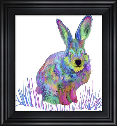 Framed Psychedelic Rainbow Bunny Print