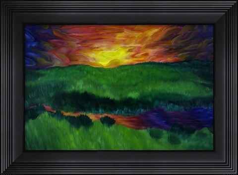 Framed Sunset By The River Print