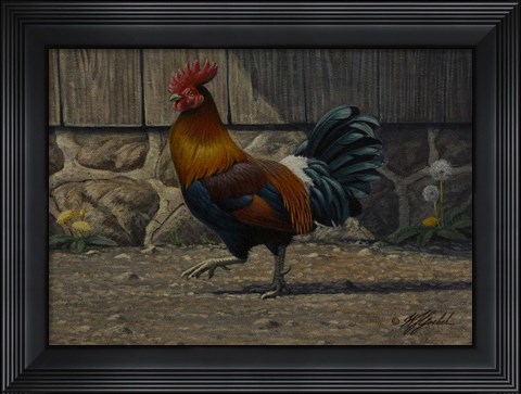 Framed Barnyard Strut - Bantam Rooster Print