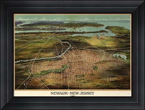 Framed Birdseye View Of Newark, New Jersey 1916 Print