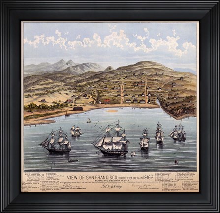 Framed Birdseye View Of San Francisco 1847 Print
