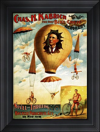 Framed Circus 1882 - Bicycle Parachute Act Print