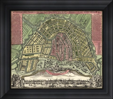 Framed Homann Erben&#39;s Accurate Map of Amsterdam 1727 Print