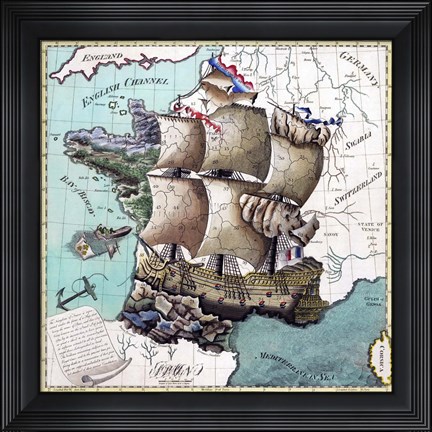 Framed Map Of France As A Ship-1796 Print