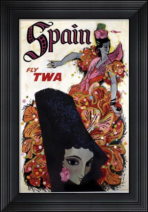 Framed Spain Fly TWA Print