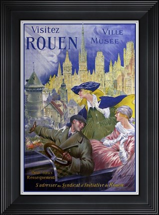 Framed Visitez Rouen, French Vintage Poster Bonnet, Visitez Rouen 1910 Print
