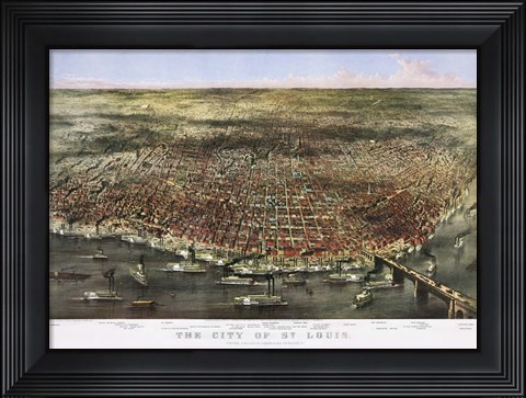 Framed 1874 City Of St. Louis By Currier and Ives Print