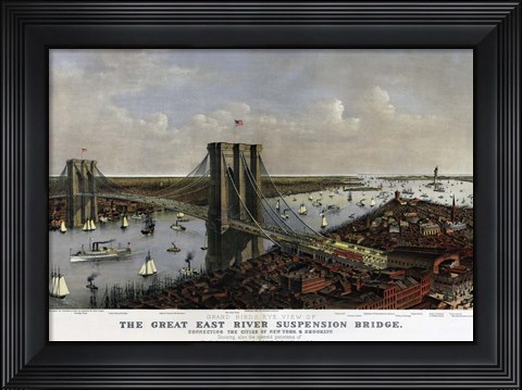 Framed Brooklyn Bridge By Currier and Ives 1885 Print