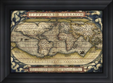 Framed Cosmos-Ortelius World Map 1570 Print