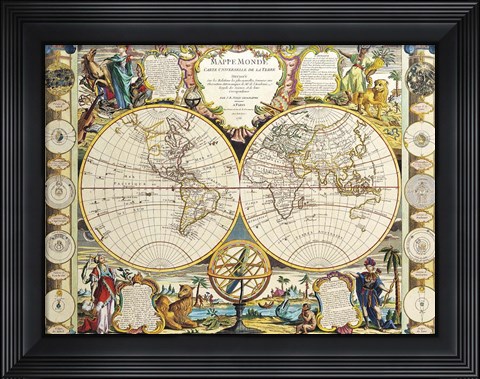 Framed French Map Of The World 1755 Print