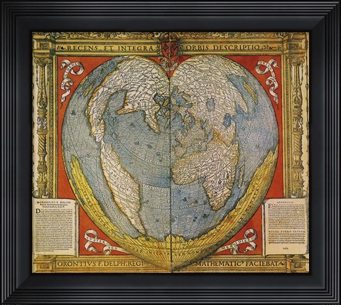 Framed Heart Shaped World Map Stabius-Werner Projection 15 Print