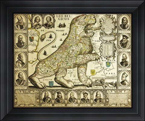 Framed Leo Belgicus Map - Hendrik Floris Van Langren Pre 1609 Print