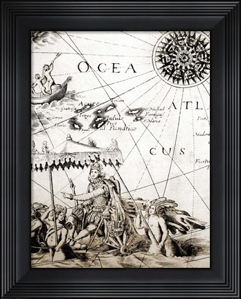 Framed Map Compass Rose Closeup Print