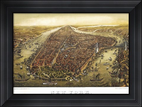 Framed New York Map 1874 Print