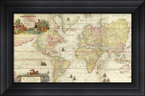 Framed World Map By Gerard Van Keulen Print