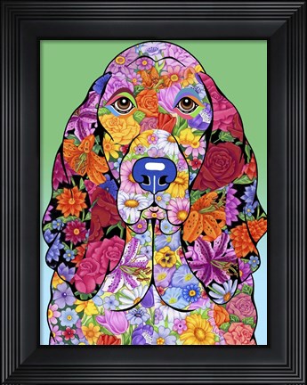Framed Flowers Basset Hound Print