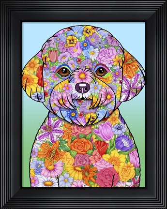 Framed Flowers Bichon Frise Print