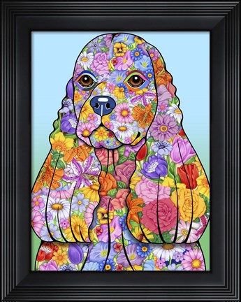 Framed Flowers Cocker Spaniel Print