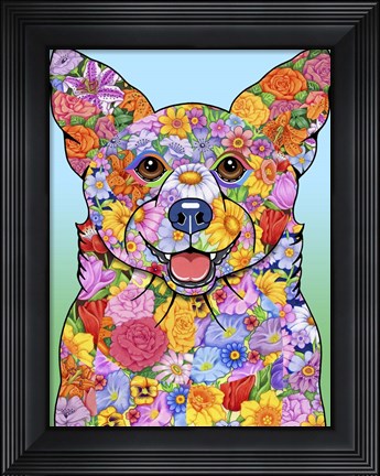 Framed Flowers Corgi Print