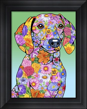 Framed Flowers Dachshund Print