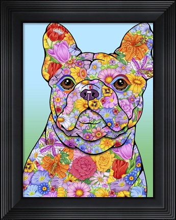 Framed Flowers French Bulldog Print