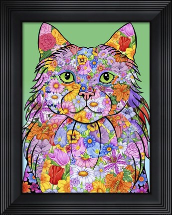 Framed Flowers Maine Coon Cat Print