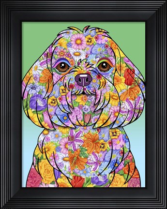 Framed Flowers Maltese Print