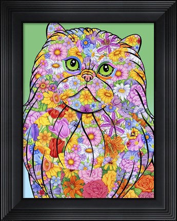 Framed Flowers Persian Cat Print